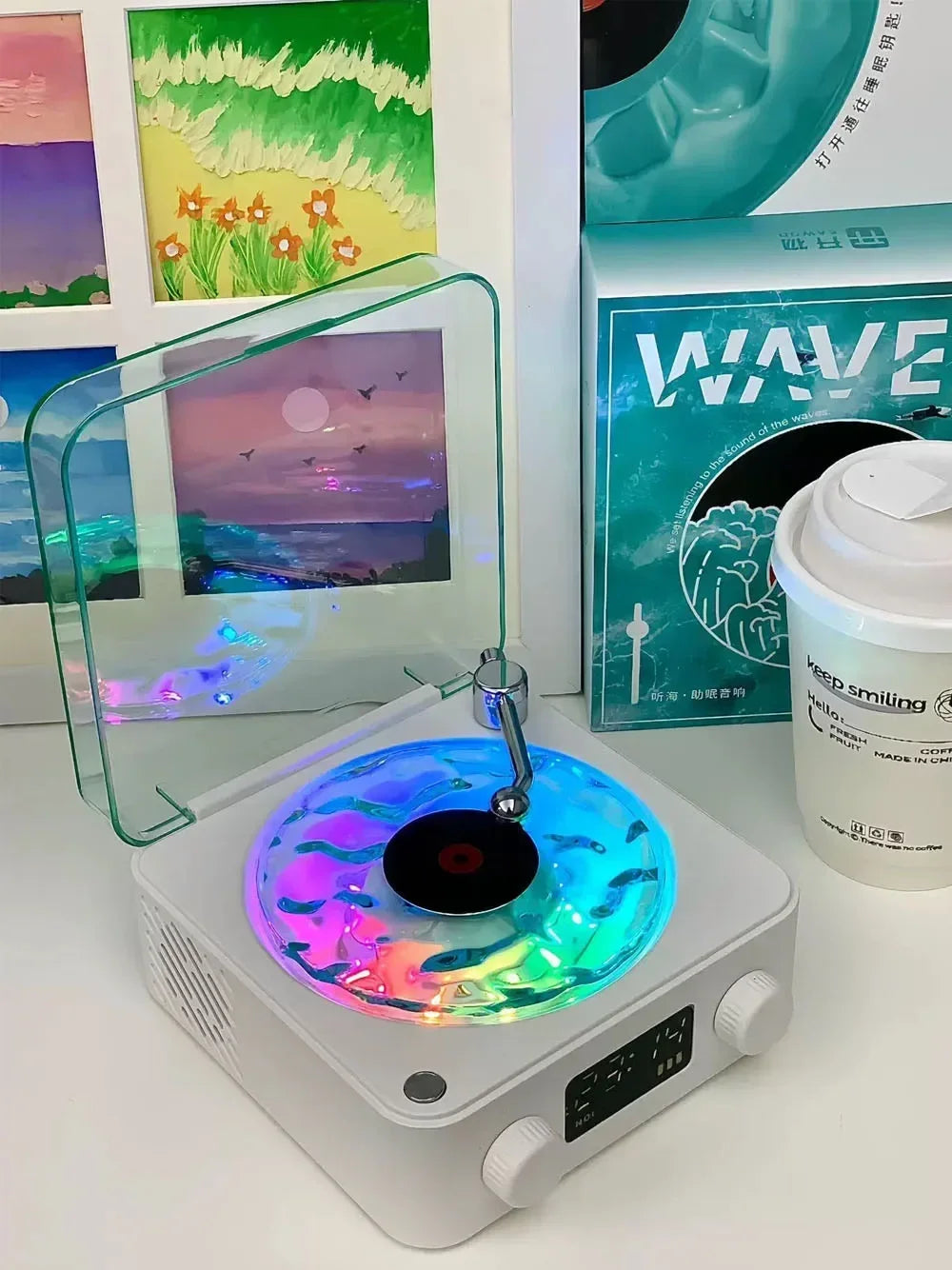 Altavoz Bluetooth giratorio Retro con ruido blanco, altavoz en forma de Vitrola con luz RGB-MovilExpressShop