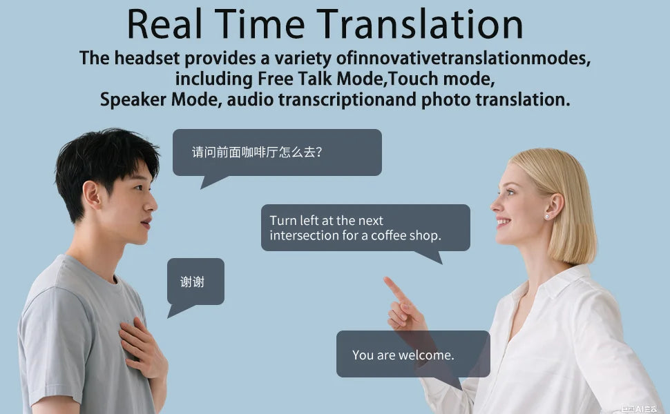 Auriculares con traducción AI en tiempo Real, auriculares con traductor de 144 idiomas, Bluetooth inalámbrico de oreja abierta 40H, auriculares con traducción