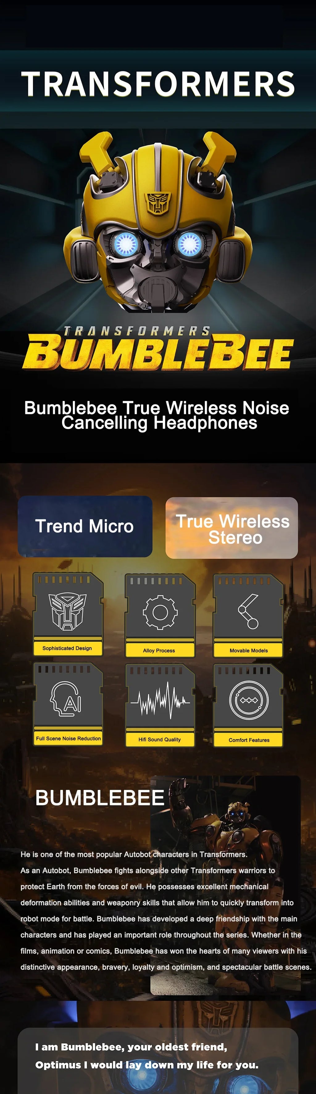 Transformers Auriculares Bumblebee H1 Auriculares con cancelación de ruido Auriculares Bluetooth Auriculares de aleación de alta calidad Juguetes de descompresión-MovilExpressShop