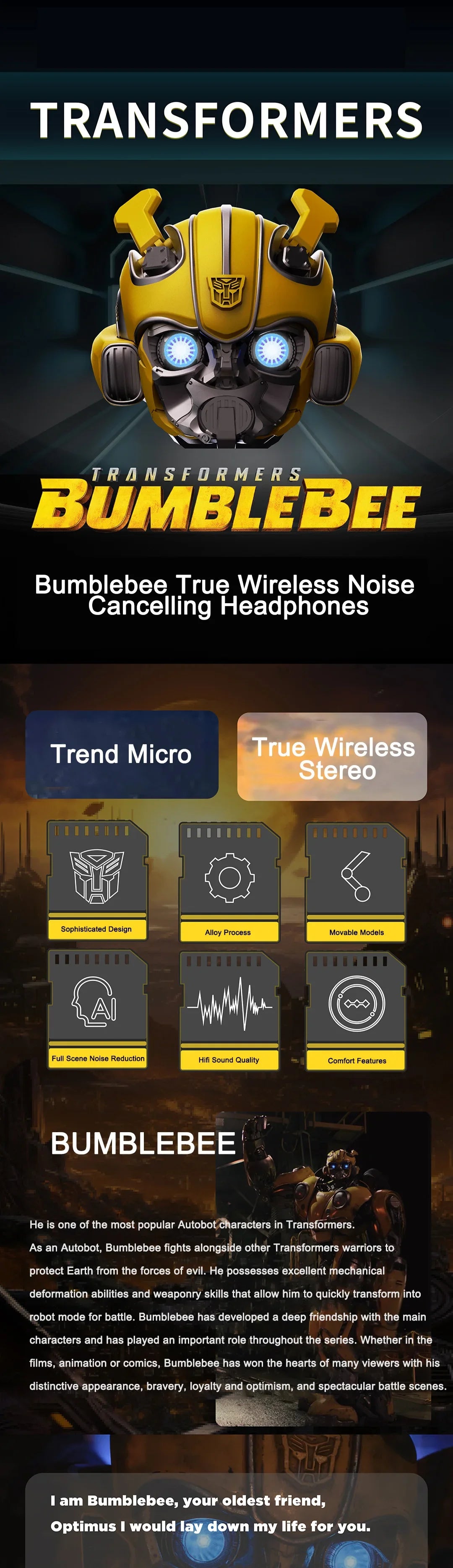 Transformers Auriculares Bumblebee H1 Auriculares con cancelación de ruido Auriculares Bluetooth Auriculares de aleación de alta calidad Juguetes de descompresión-MovilExpressShop