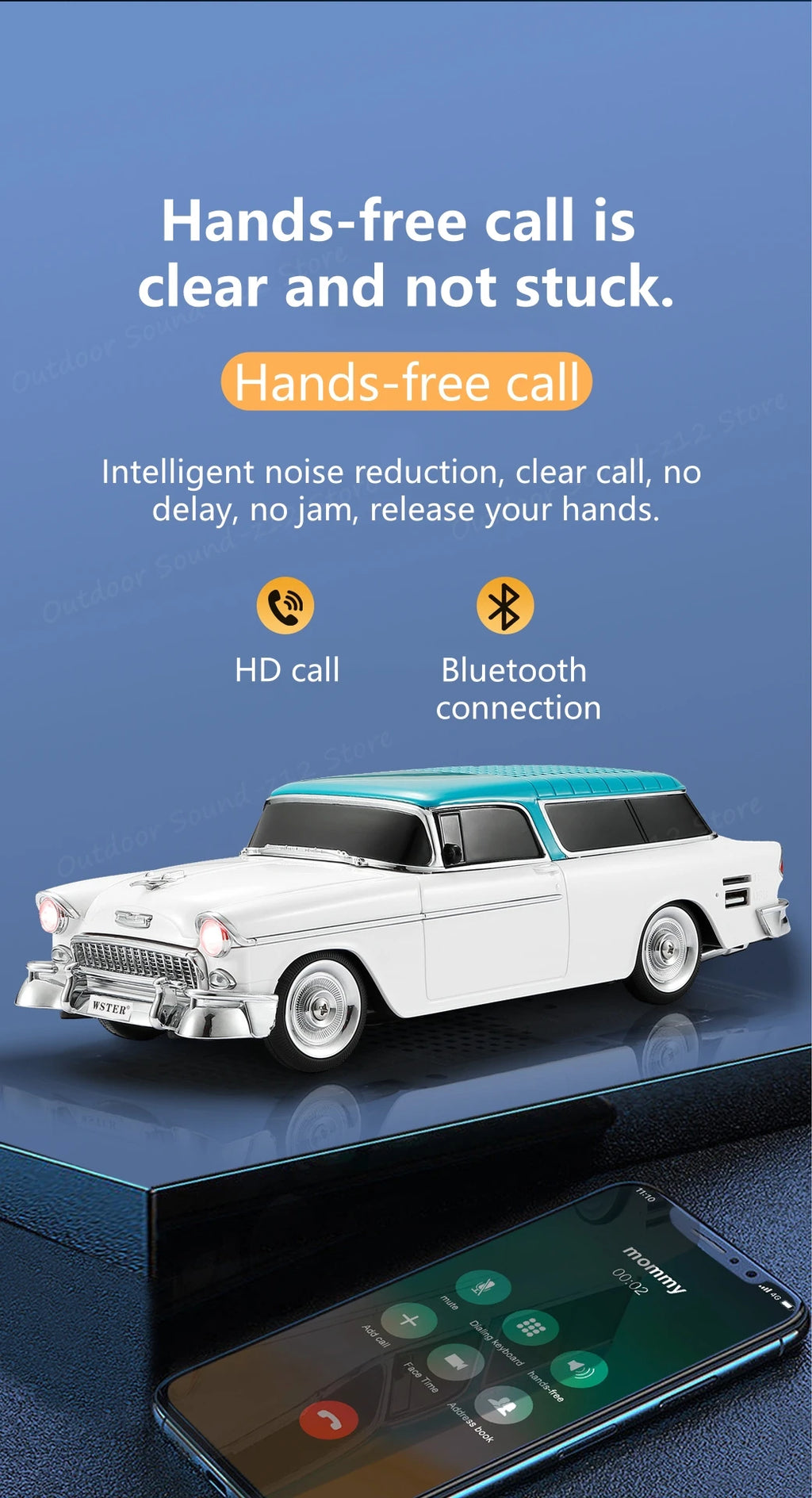 Altavoz Bluetooth WSTER WS-1955 Retro Sedan-MovilExpressShop