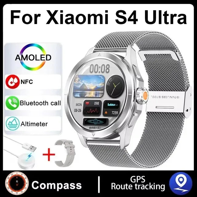Nuevo para Xiaomi S4 Ultra deportes al aire libre reloj inteligente hombres 1,53 pulgadas AMOLED NFC GPS brújula ritmo cardíaco impermeable BT llamada Smartwatch