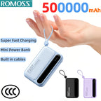 ROMOSS 4 en 1 Power Bank 500000mAh Gran Capacidad Cables Integrados Pantalla Digital Inteligente Ligera Batería Portátil Para iPhone y android