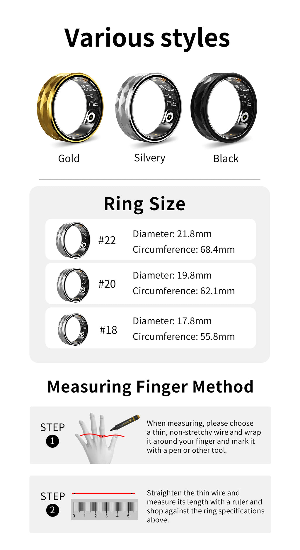 Smart Ring 2024 – Monitor de temperatura corporal, resistente al agua, compatible con Android e iOS-MovilExpressShop