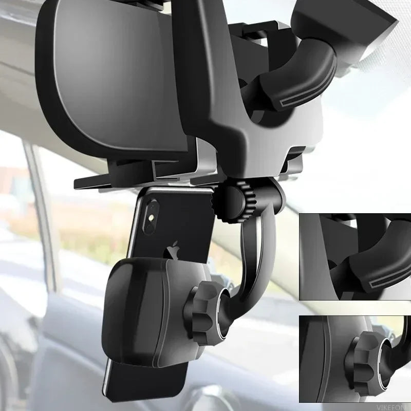 Soporte para teléfono de coche 360, soporte de montaje para espejo retrovisor, navegación GPS, soporte para móvil, Clip plegable, soporte ajustable para teléfono móvil para coche
