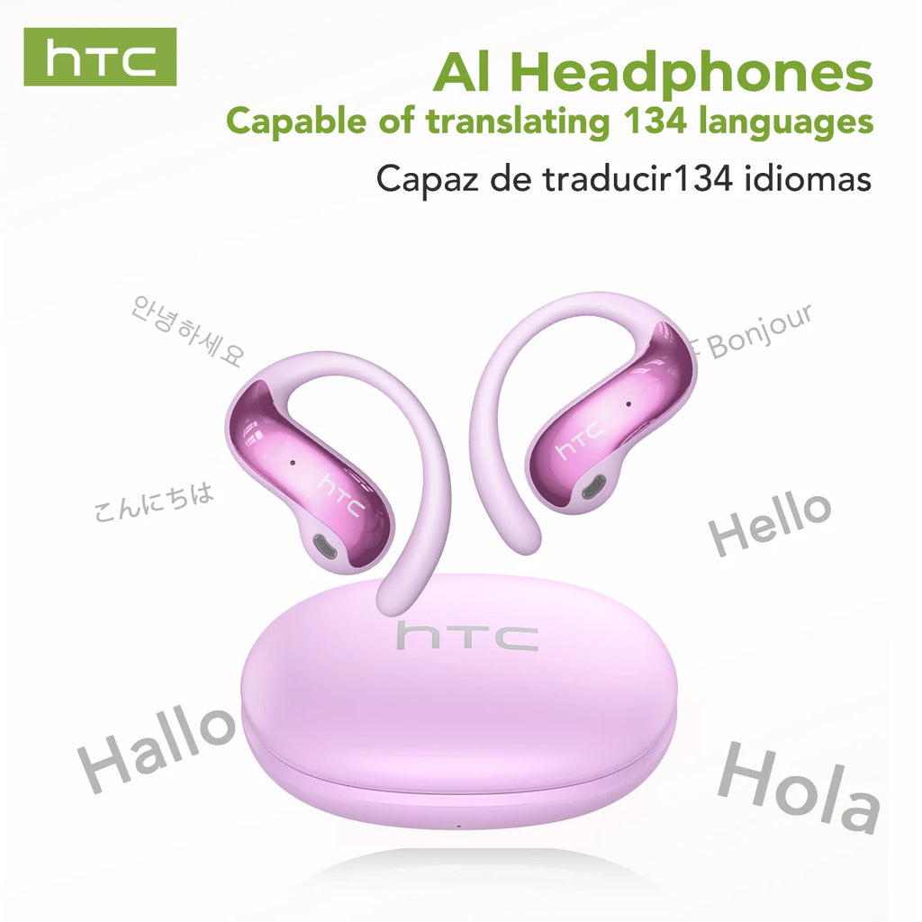 HTC NE19 auriculares Bluetooth IA OWS auriculares inalámbricos deportivos con micrófono potentes graves IA traductor auriculares impermeables de larga duración-MovilExpressShop